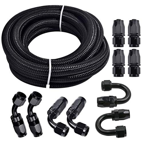 8AN 20FT Nylon Stainless Steel Braided Fuel Line Oil/Gas/Fuel Hose End Fitting Hose with 10PCS Swivel Fuel Hose Fitting Adapter Kit-Black labwork Fuel Line Hose Kit 
